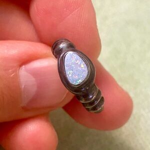 Sterling Silver Opal Teardrop Ring - White Opal Accent